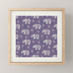 Elephants on Linen - Amethyst Mini Art Print Gallery Image 1