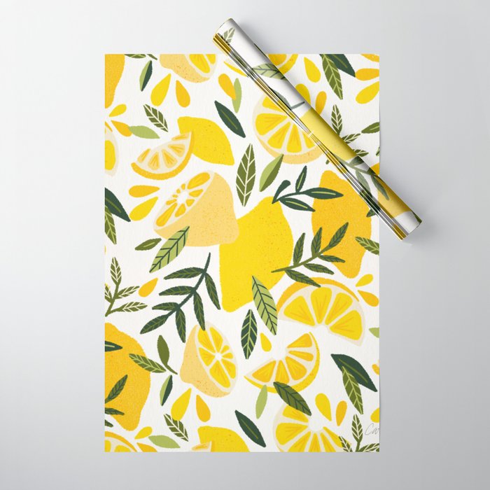 Lemon Blooms on White Wrapping Paper Gallery Image 1