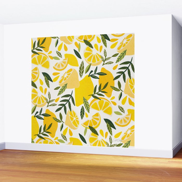 Lemon Blooms on White Wall Mural Gallery Image 2