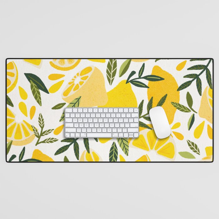 Lemon Blooms on White Desk Mat Gallery Image 1