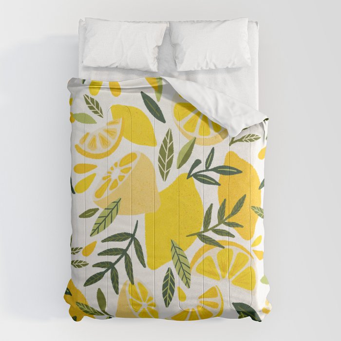 Lemon Blooms on White Comforter Gallery Image 1