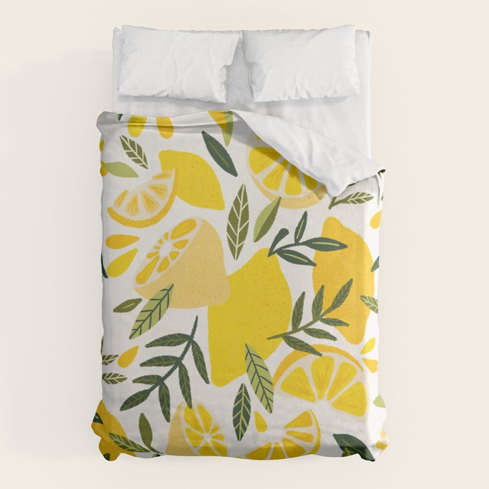 Lemon Blooms on White Duvet Cover Gallery Image 1