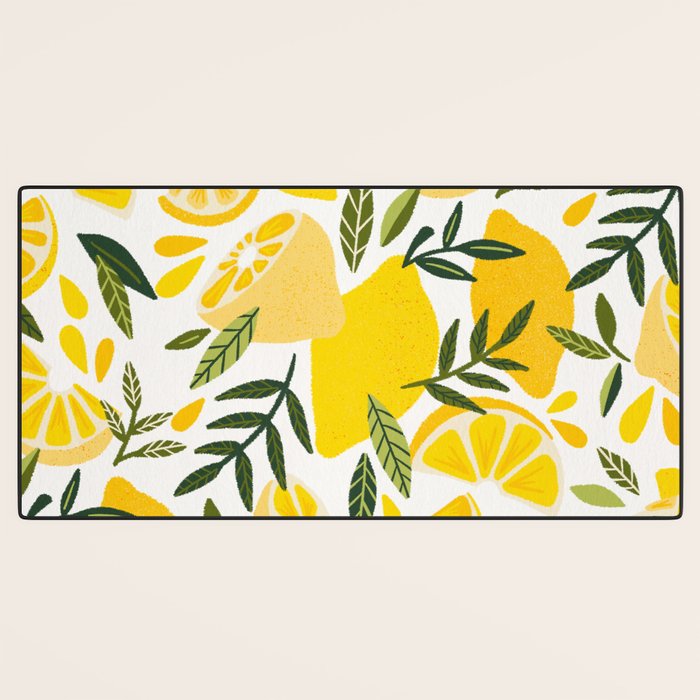 Lemon Blooms on White Desk Mat Gallery Image 3
