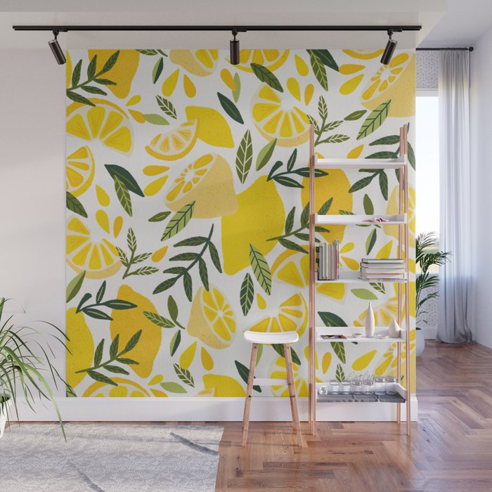 Lemon Blooms on White Wall Mural Gallery Image 1