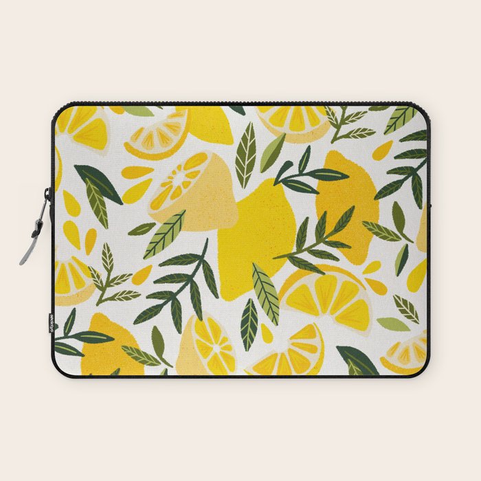 Lemon Blooms on White Laptop Sleeve Gallery Image 1