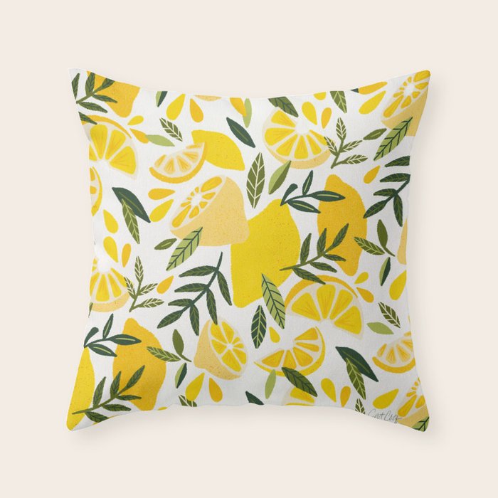 Lemon Blooms on White Throw Pillow Gallery Image 1