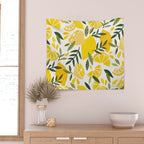 Lemon Blooms on White Wall Tapestry Gallery Image 2