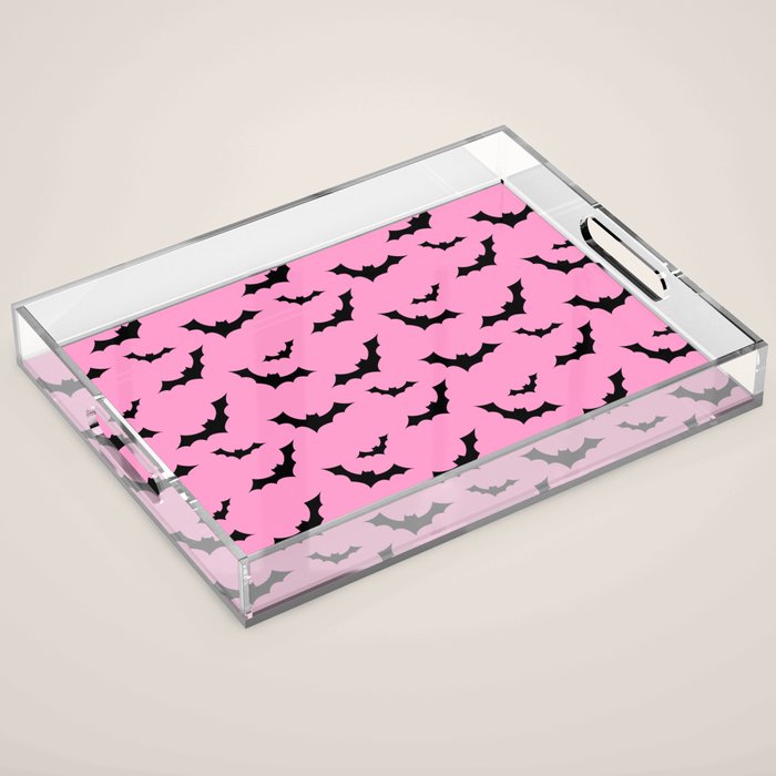Black Bat Pattern on Pink Acrylic Tray Gallery Image 1