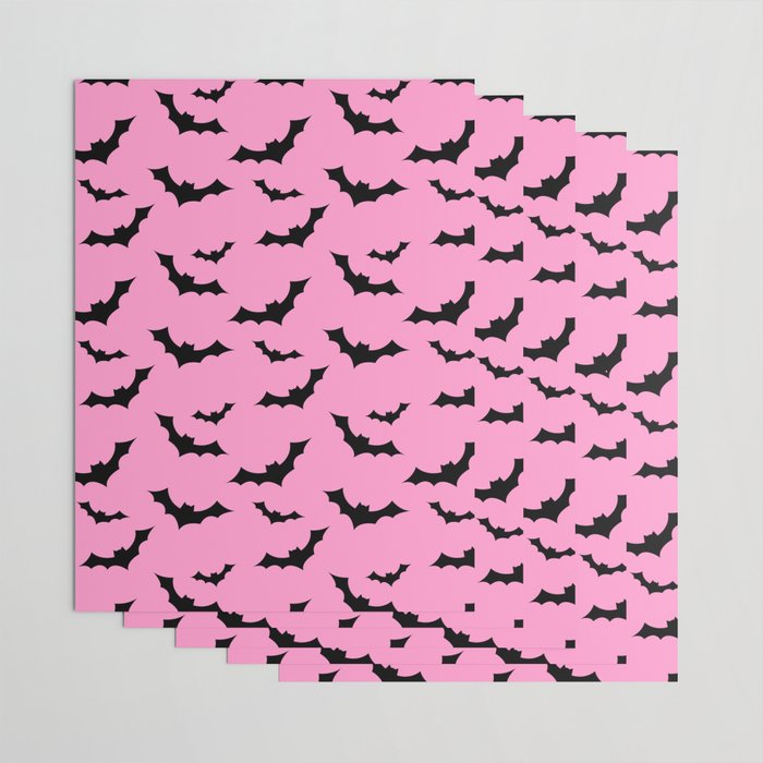 Black Bat Pattern on Pink Wrapping Paper Gallery Image 3