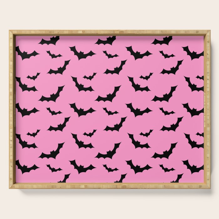 Black Bat Pattern on Pink Serving Tray Gallery Image 1