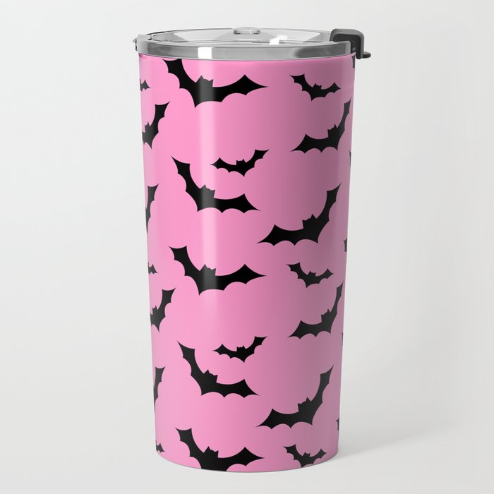 Black Bat Pattern on Pink Travel Mug Gallery Image 2