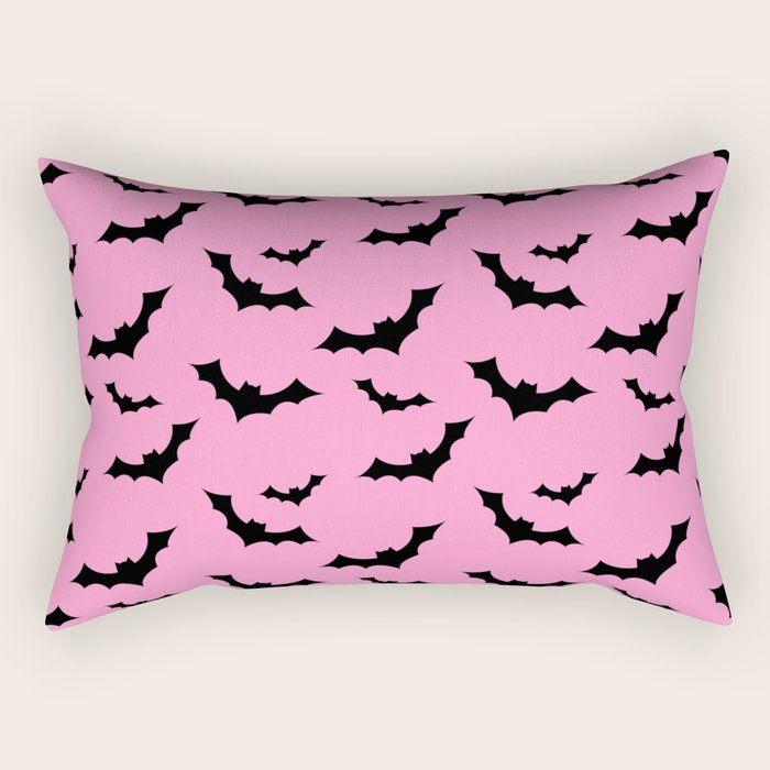 Black Bat Pattern on Pink Rectangular Pillow Gallery Image 1