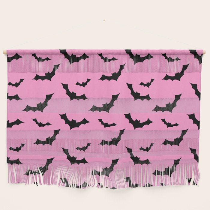 Black Bat Pattern on Pink Wall Hanging Gallery Image 1