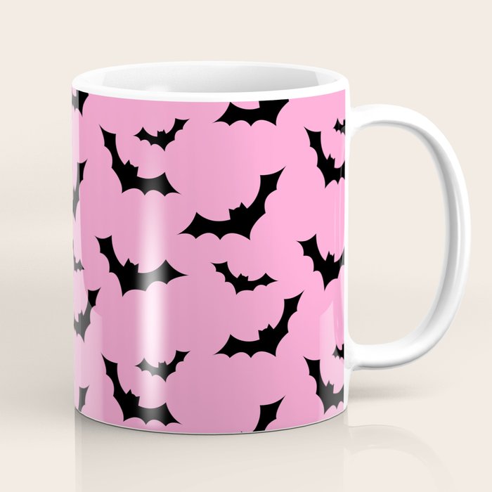 Black Bat Pattern on Pink Coffee Mug Gallery Image 1
