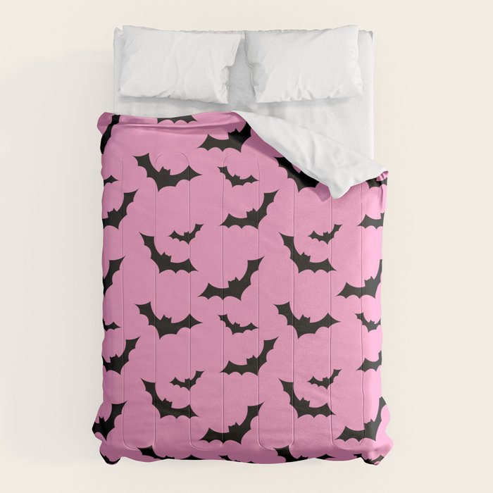 Black Bat Pattern on Pink Comforter Gallery Image 6
