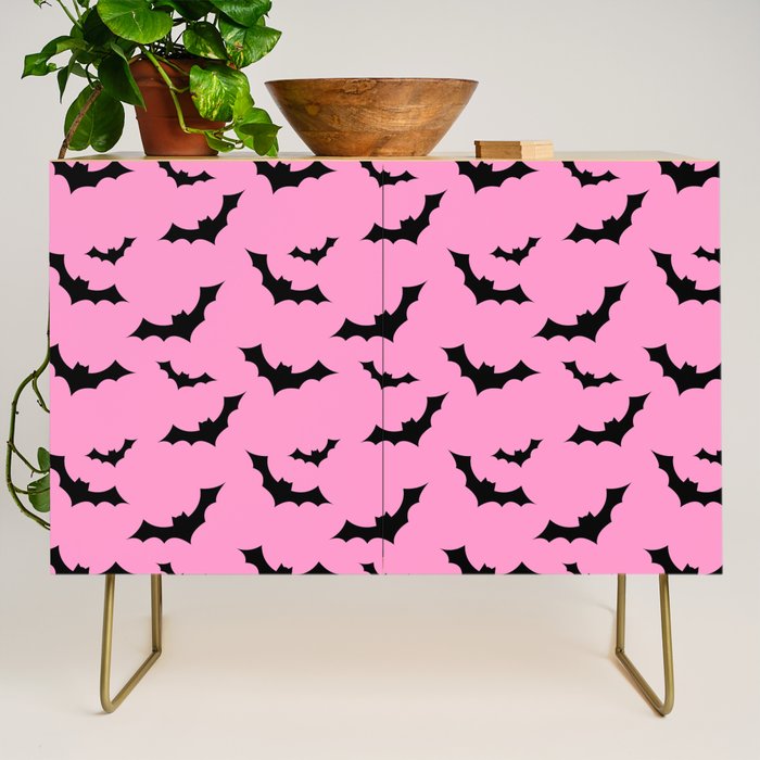 Black Bat Pattern on Pink Credenza Gallery Image 1