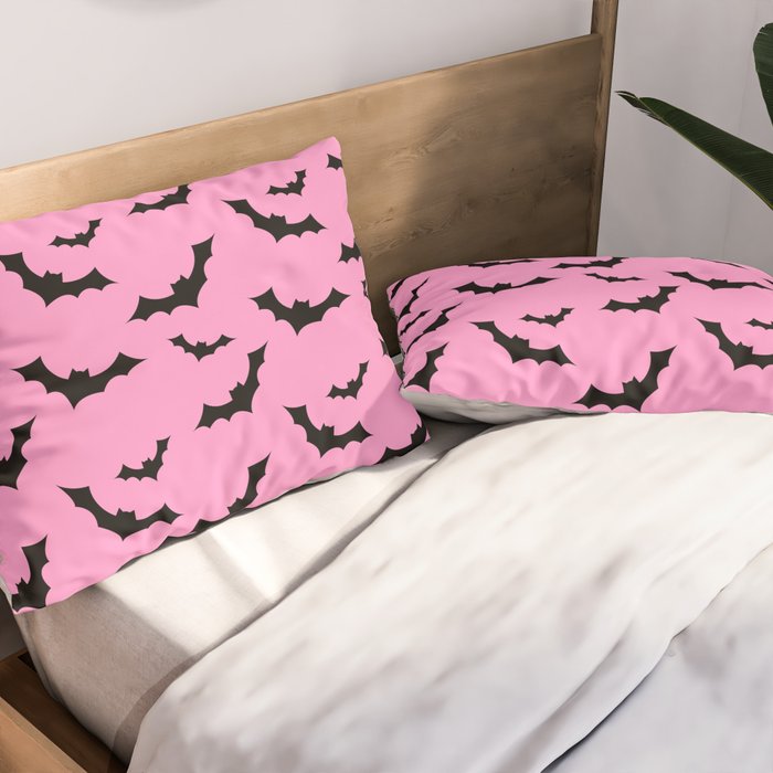 Black Bat Pattern on Pink Pillow Sham Gallery Image 2
