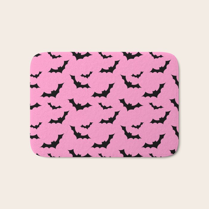 Black Bat Pattern on Pink Bath Mat Gallery Image 1