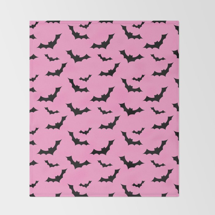 Black Bat Pattern on Pink Throw Blanket Gallery Image 2