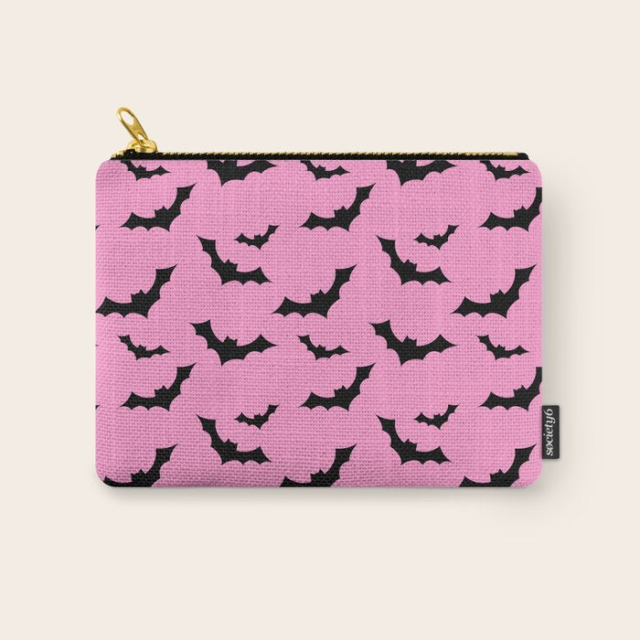 Black Bat Pattern on Pink Carry All Pouch Gallery Image 1