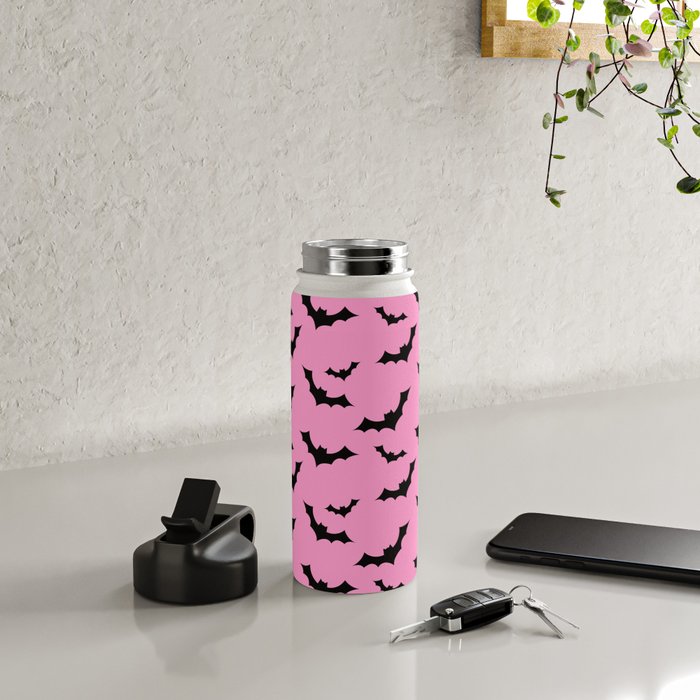 Black Bat Pattern on Pink Water Bottle Gallery Image 4