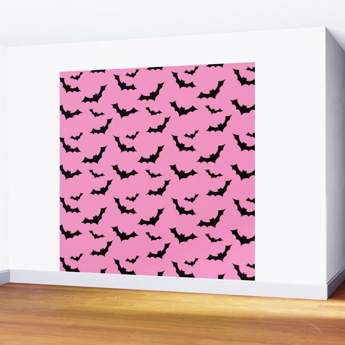 Black Bat Pattern on Pink Wall Mural Gallery Image 2