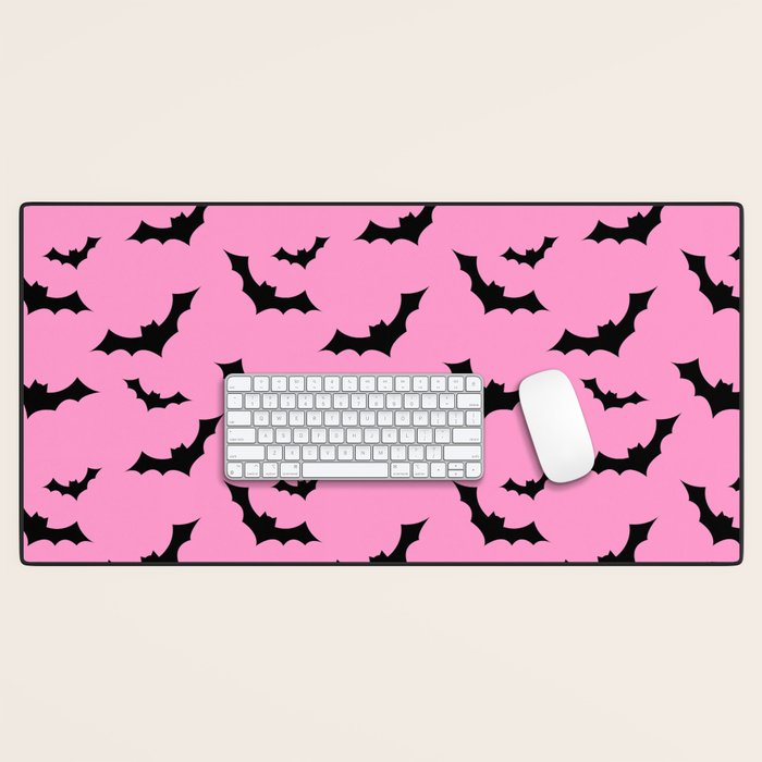 Black Bat Pattern on Pink Desk Mat Gallery Image 1