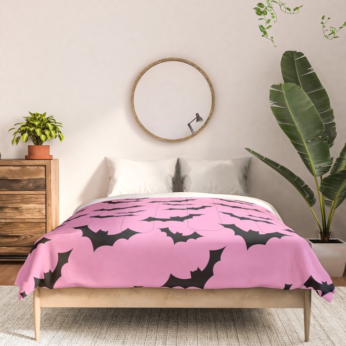 Black Bat Pattern on Pink Comforter Gallery Image 3