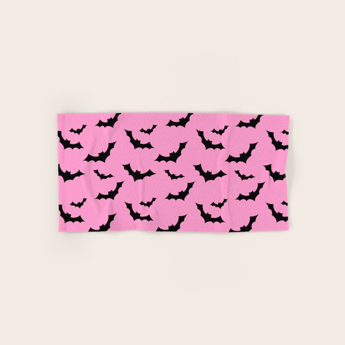 Black Bat Pattern on Pink Bath Towel Gallery Image 1