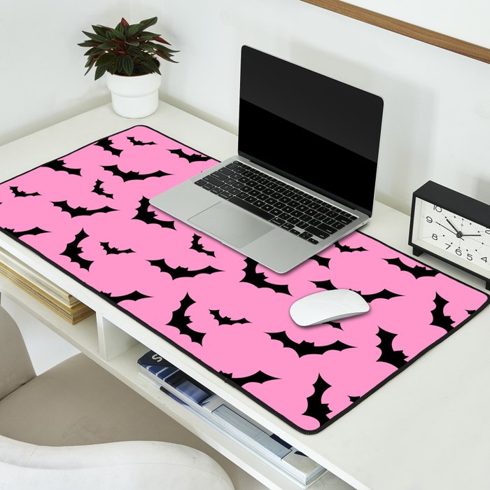 Black Bat Pattern on Pink Desk Mat Gallery Image 2