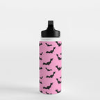 Black Bat Pattern on Pink Water Bottle Gallery Image 3