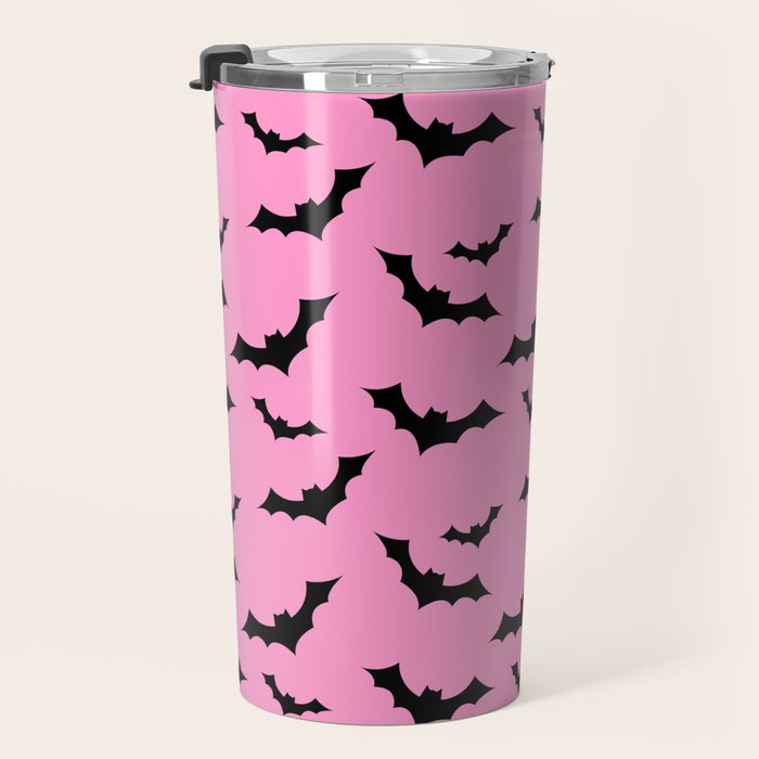 Black Bat Pattern on Pink Travel Mug Gallery Image 3