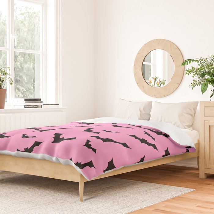 Black Bat Pattern on Pink Duvet Cover Gallery Image 2
