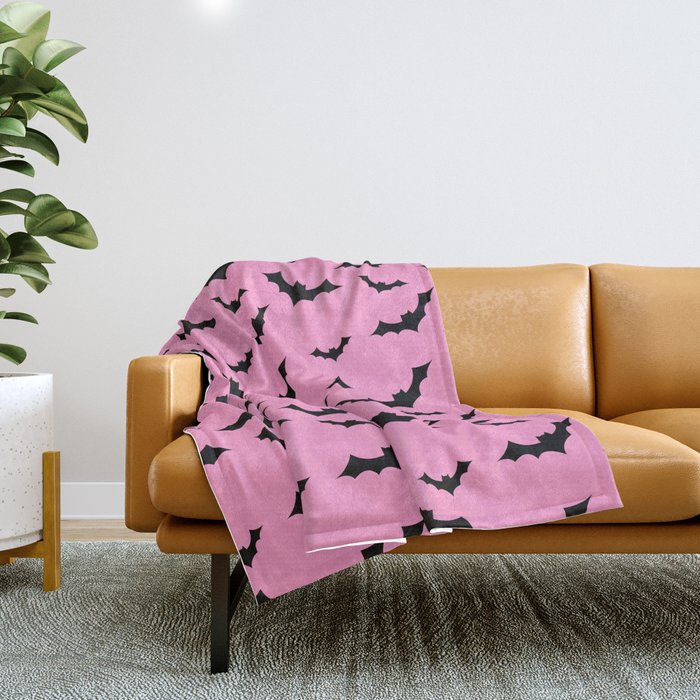 Black Bat Pattern on Pink Throw Blanket Gallery Image 1