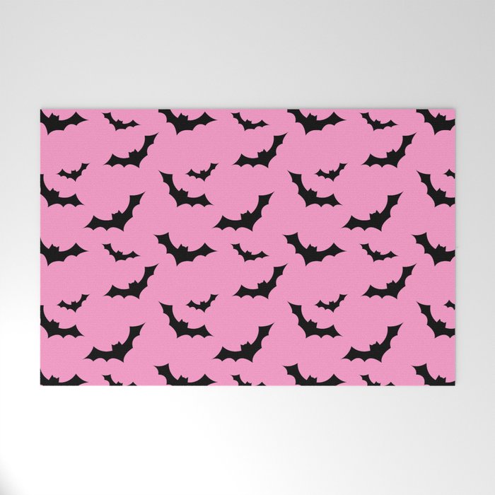 Black Bat Pattern on Pink Welcome Mat Gallery Image 1