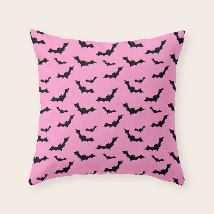 Black Bat Pattern on Pink Throw Pillow Gallery Image 6
