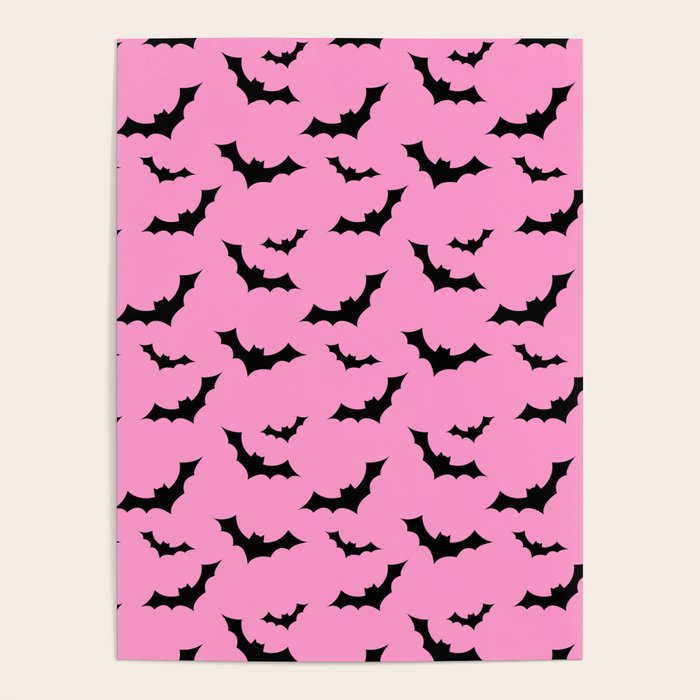 Black Bat Pattern on Pink Poster Gallery Image 4