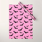 Black Bat Pattern on Pink Wrapping Paper Gallery Image 1