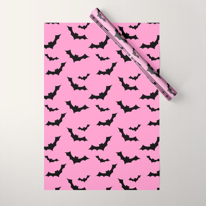 Black Bat Pattern on Pink Wrapping Paper Gallery Image 1
