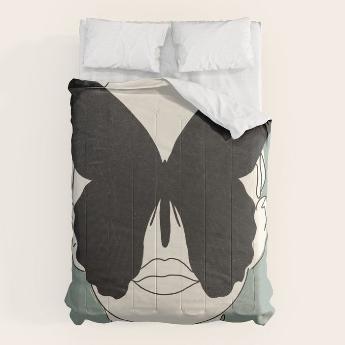 BLACK BUTTERFLY Line Drawing Comforter Gallery Image 6