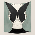 BLACK BUTTERFLY Line Drawing Wall Tapestry Gallery Image 4