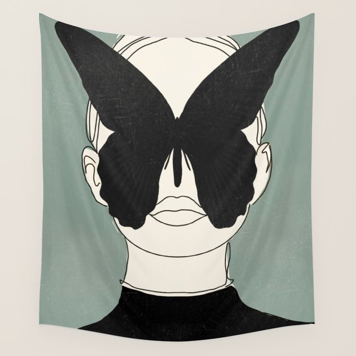 BLACK BUTTERFLY Line Drawing Wall Tapestry Gallery Image 4
