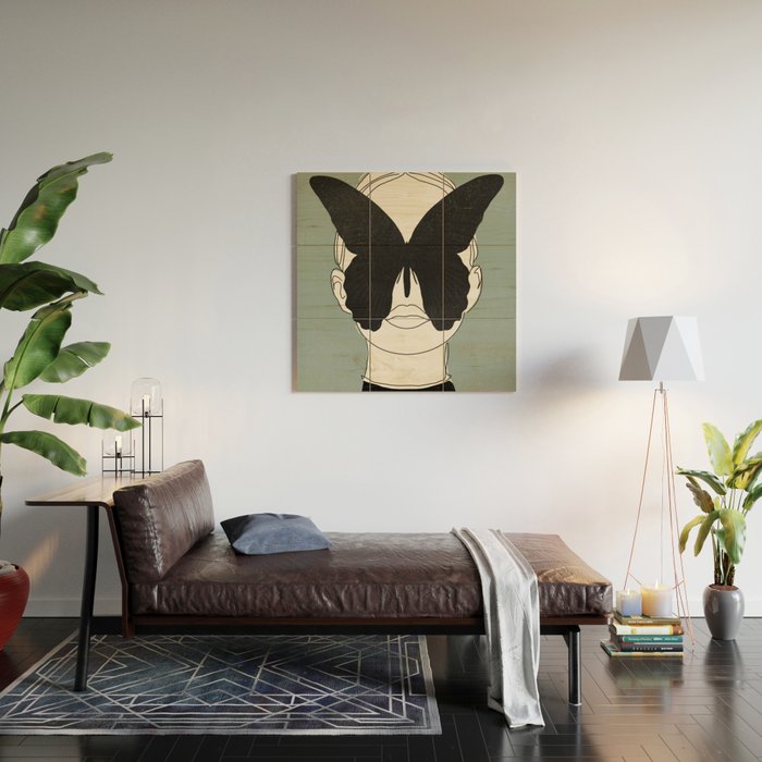 BLACK BUTTERFLY Line Drawing Wood Wall Art Gallery Image 2