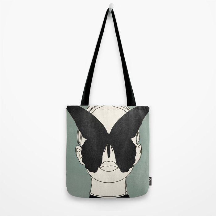 BLACK BUTTERFLY Line Drawing Tote Bag Gallery Image 2