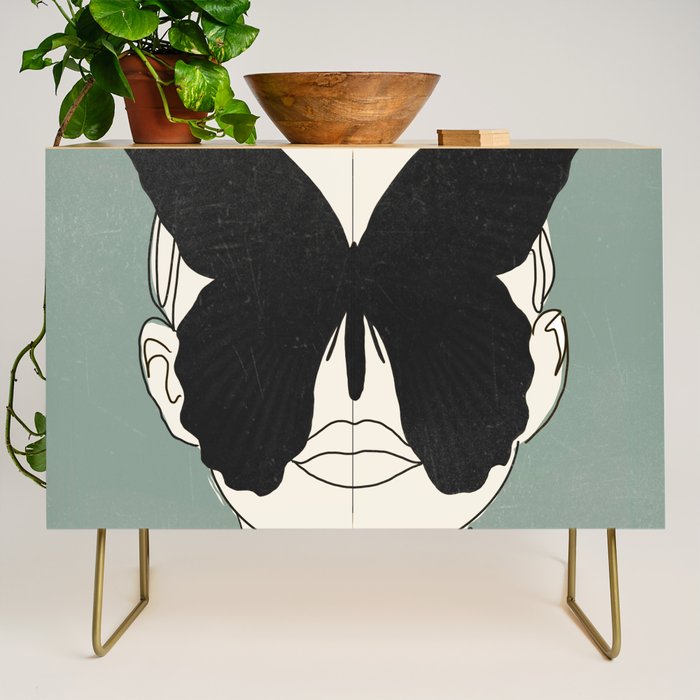 BLACK BUTTERFLY Line Drawing Credenza Gallery Image 1