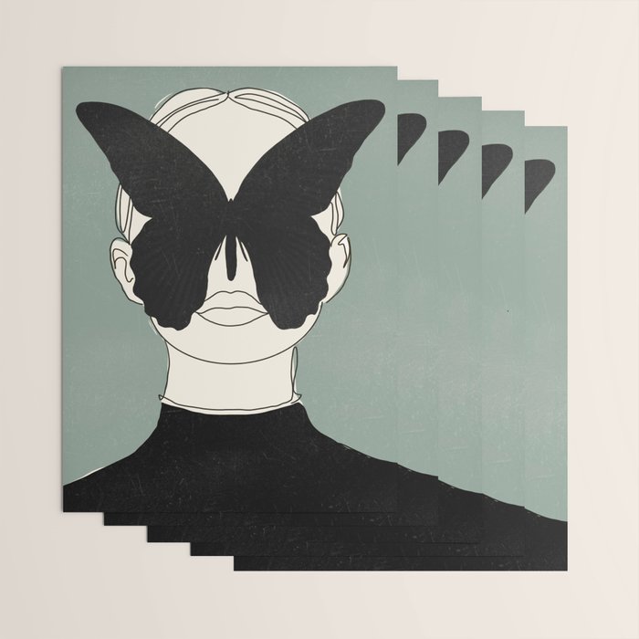 BLACK BUTTERFLY Line Drawing Wrapping Paper Gallery Image 3