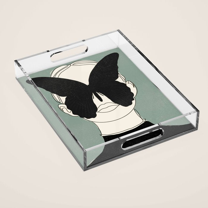 BLACK BUTTERFLY Line Drawing Acrylic Tray Gallery Image 1