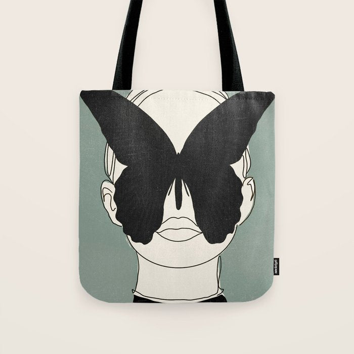 BLACK BUTTERFLY Line Drawing Tote Bag Gallery Image 1