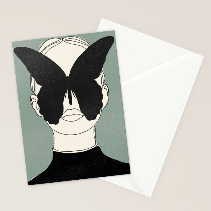 BLACK BUTTERFLY Line Drawing Stationery Card Gallery Image 2