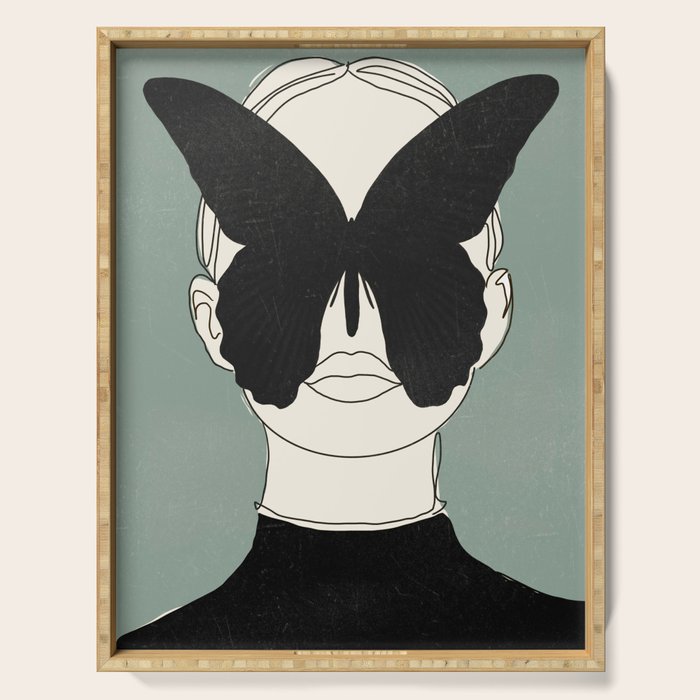 BLACK BUTTERFLY Line Drawing Serving Tray Gallery Image 1